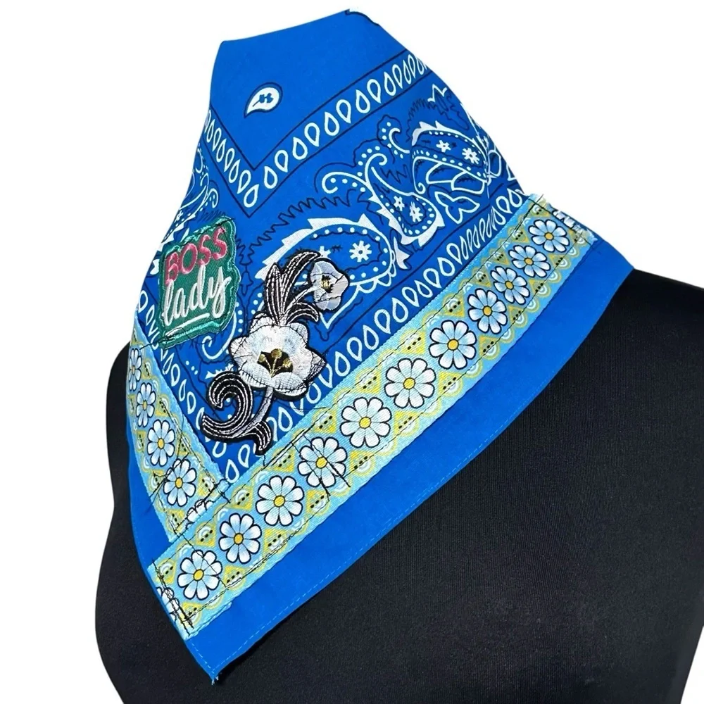 Choker Blue Bandana Cowgirl Collar Scarf Hand Crafted Head Neck Neckerchief
